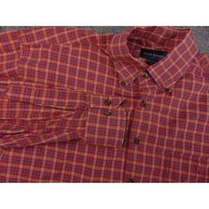 Scott‎ Barber Shirt Mens XL Button Down Red Plaid 100% Cotton Long Sleeve Preppy